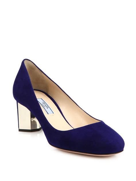 prada suede pumps blue|Prada pumps block heel.